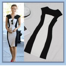Black n White Designer Contrast Pencil Dress w/ Split Sleeveless Shoulder image 1
