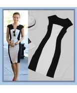 Black n White Designer Contrast Pencil Dress w/ Split Sleeveless Shoulder - £31.12 GBP
