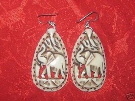 Large 50MM Hand Carved Camel African Elephant Charm Earrings - £15.15 GBP