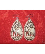 LARGE 50MM HAND CARVED CAMEL AFRICAN ELEPHANT CHARM EARRINGS - £14.78 GBP