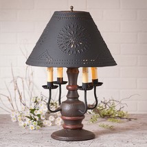 Colonial Table Lamp With Punched Tin Shade Americana Red Candelabra Lighting - £309.61 GBP