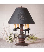 COLONIAL TABLE LAMP WITH PUNCHED TIN SHADE AMERICANA RED CANDELABRA LIGH... - £306.79 GBP