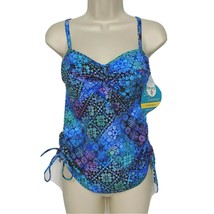 NWT Swim Solutions Tankini Top Swimsuit 8 Underwire Medallion Blue Teal Pink - £26.58 GBP