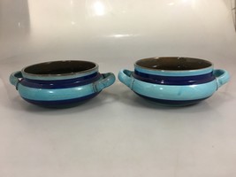 Gabriel Sweden Set of 2 Blue Stoneware Handled Soup Cereal Bowls Mid Century MCM - £23.89 GBP