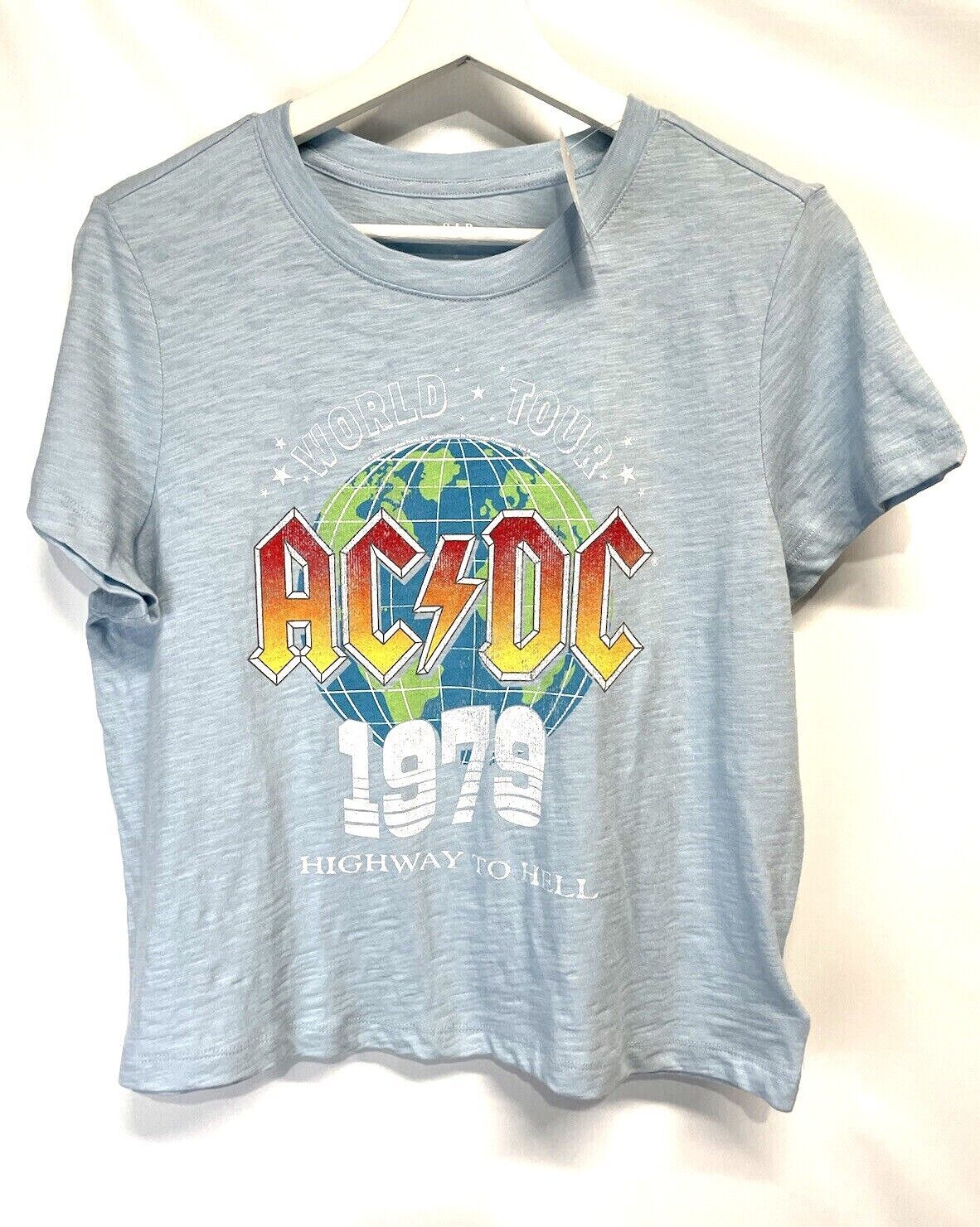 AC/DC Highway to Hell Blue Cropped  T Shirt 100% Cotton NEW Great Gift! ... - $17.47
