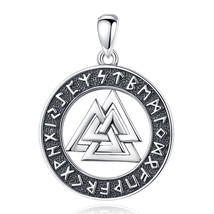 925 Sterling Silver Viking Amulet Pendant for Man Women Nordic Runes Valknut Odi - £28.20 GBP