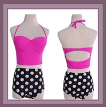 Four Retro Vintage Style High Waist 2 Pc Bathing Suit W/ Push Up Padded Bra Tops image 3