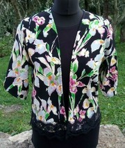 Topshop Petite Vintage Black Floral Jacket Kimono Short Sleeve Boho Summer Small - £12.38 GBP