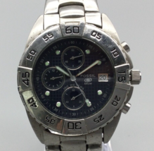 Fossil Chronograph Watch Men 41mm Silver Tone Date 100M Date New Battery 7.25&quot; - £31.31 GBP