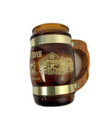 Vtg 5&quot; Old Abilene Town Kansas Old Souvenir Brown Glass Barrel Mug Woode... - $195.42 MXN