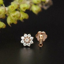 1.50Ct Round Cut Moissanite Flower Stud Nose Pin Piercing 14K Yellow Gold Plated - £82.48 GBP