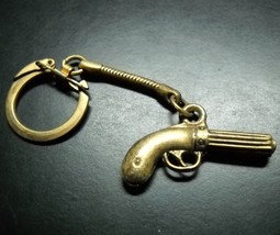 Golden Metal Derringer Key Chain Solid Bright Metal Rope Style Connector - £5.49 GBP