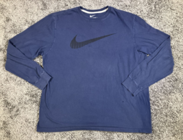 Vintage Nike Large Center Swoosh T Shirt Men 2XL Blue Long Sleeve Distre... - $38.49