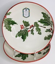 2 Pasta Bowls Plates Turkey Christmas Holly and Ivy New - £29.20 GBP