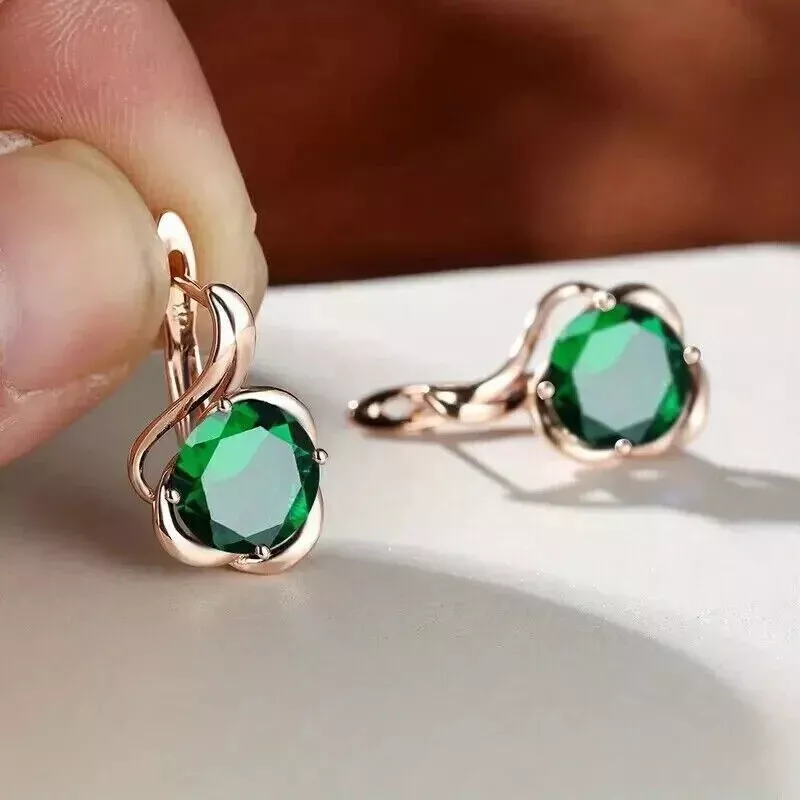 2 Ct Round Lab Created Emerald Solitaire Hoop Earrings 14K Rose Gold Plated - $110.03 CAD