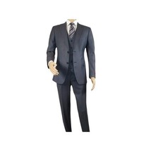 Men Suit BERLUSCONI Turkey 100% Italian Wool Super 180's 3pc Vested #Ber11 Blue image 3