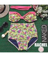 Rachel - Retro Vintage Pin Up Bandeau Floral High Waist Bikini Swimwear Swimsuit - $32.99