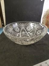 Vintage Cut Glass Fancy Round Serving Bowl 10 inches wide x 4 inches high - £11.15 GBP