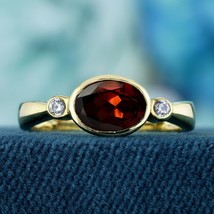 Natural Garnet and Diamond Vintage Style Ring in Solid 9K Yellow Gold - £625.81 GBP