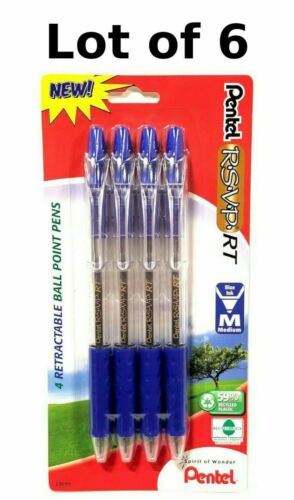 Primary image for NEW 6x4-PACKS Pentel RSVP RT Retractable Ballpoint Pen BLUE Ink 1.0mm BK93 23695