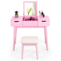 Dressing Table Writing Desk w/ Cushioned Stool for Bedroom &amp; Living Room Pink - £273.93 GBP