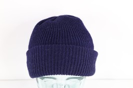 Vintage 90s Streetwear Faded Blank Chunky Ribbed Knit Winter Beanie Hat Cap Blue - £23.70 GBP