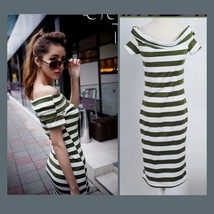 Black or Green Striped Off Shoulder Strapless Straight Sheath Cotton Maxi Dress