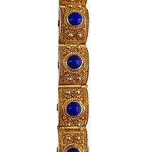 Hand Made Vintage Lapis Lazuli Filigree Link Bracelet 14K Yellow Gold - £3,193.42 GBP