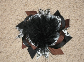 New &quot;Chocolate Leopard&quot; Fur Hairbow Alligator Clips Girls Ribbon Bows 4.5 Inches - £4.73 GBP