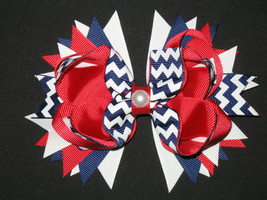 NEW &quot;RED CHEVRON Pearl&quot; Hairbow Alligator Clips Girls Ribbon Hair Bows Uniform - £4.80 GBP