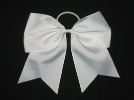 NEW &quot;WHITE&quot; Cheer Bow Pony Tail 3 Inch Ribbon Girls Hair Cheerleading Practice - £5.46 GBP