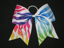 New &quot;Rainbow Zebra&quot; Cheer Bow Pony Tail 3 In Ribbon Girls Hair Bows Cheerleading - £4.71 GBP