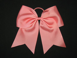 NEW &quot;CORAL ROSE&quot; Cheer Bow Pony Tail 3 Inch Ribbon Girls Hair Bows Cheerleading  - £5.60 GBP