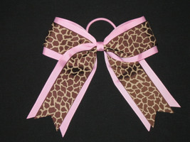 New &quot;PINK GIRAFFE&quot; Cheer Hair Bow Pony Tail 2.25 Inch Ribbon Girls Cheer... - £7.12 GBP