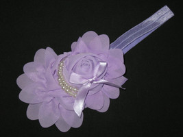 NEW &quot;SHABBY PEARL - Lavendar&quot; Chiffon Flower Headband Girls Hair Bow Hai... - £3.18 GBP