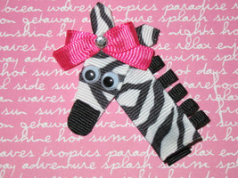 NEW &quot;ZEBRA&quot; Girls Ribbon Sculpture Hairbow Clip Bow Boutique Zoo Jungle ... - £4.71 GBP