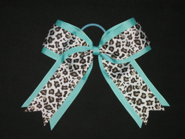 New &quot;Spearmint Leopard&quot; Cheer Hair Bow Pony Tail 2.25&quot; Ribbon Girls Cheerleading - £7.23 GBP
