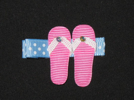 New &quot;FLIP FLOPS - Pink &amp; Blue&quot; Girls Ribbon Hairbow Clip Bow Sculpture Beach - £2.35 GBP