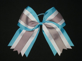 New &quot;TEAL WHITE GRAY&quot; Cheer Hair Bow Pony Tail 3 Inch Ribbon Girls Cheerleading  - £7.02 GBP