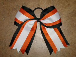 New &quot;Orange Black White&quot; Cheer Hair Bow Pony Tail 3 In Ribbon Girls Cheerleading - £7.20 GBP