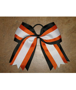 New "ORANGE BLACK WHITE" Cheer Hair Bow Pony Tail 3 In Ribbon Girls Cheerleading - £7.18 GBP