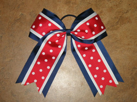 New &quot;PATRIOTIC DOTS&quot; Cheer Hair Bow Pony Tail 3 Inch Ribbon Girls Cheerl... - £7.04 GBP