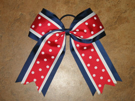 New &quot;PATRIOTIC DOTS&quot; Cheer Hair Bow Pony Tail 3 Inch Ribbon Girls Cheerleading - £6.71 GBP