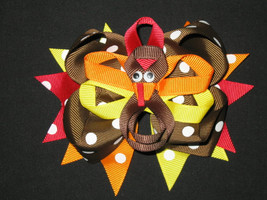 NEW &quot;TURKEY Polka-Dot&quot; Alligator Clips Girls Hair Bows Fall Thanksgiving Day - £5.97 GBP