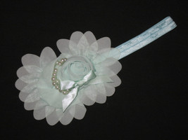 NEW &quot;SHABBY PEARL - Mint Green&quot; Chiffon Flower Headband Girls Hair Bow Hairbow - £2.39 GBP