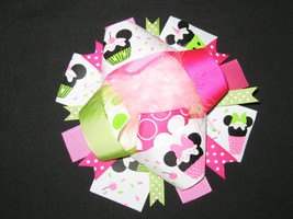 NEW &quot;MINNIE MOUSE Cupcake&quot; Fur Hairbow Alligator Clips Girls Ribbon Bows 5.5 In - £3.19 GBP
