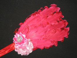 NEW &quot;HOT PINK Flower&quot; Nagorie Feather Headband Girls Hair Bow Hairbow Photograph - £7.81 GBP