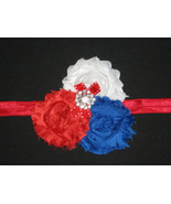 NEW "Red, White, & Blue Shabby Flower" Chiffon Flower Headband Girls Hair Bow - $5.99