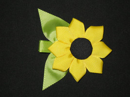 NEW &quot;SUNFLOWER&quot; Ribbon Sculpture Girls Hairbow Alligator Clip Clippie Bow Summer - £3.15 GBP