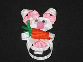 NEW &quot;BUNNY &amp; CARROT&quot; Ribbon Sculpture Girls Hairbow Clip Clippie Easter Holiday  - £3.92 GBP